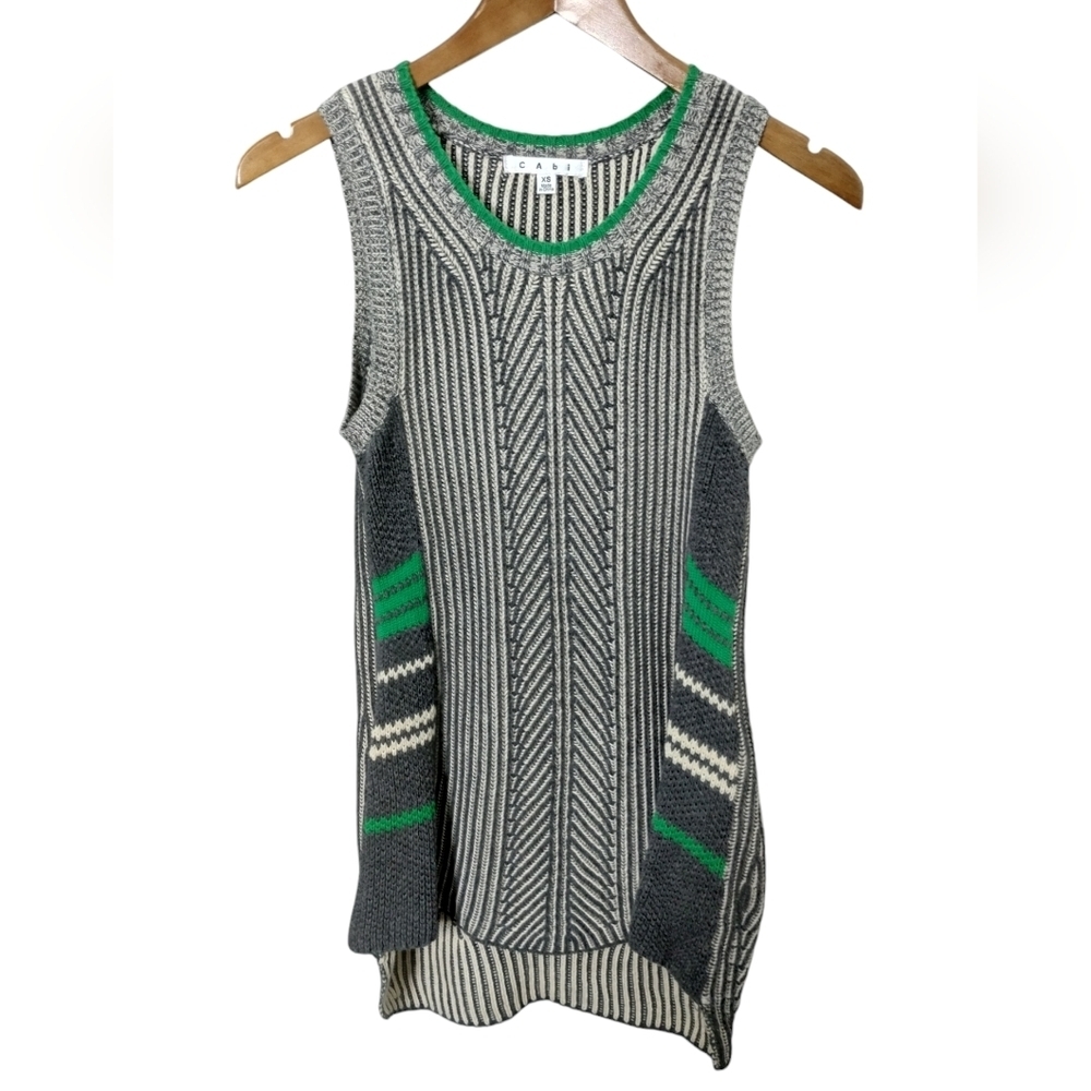 Cabi Women's Trident Ribbed knit Sweater Vest Top size XS Preppy Herringbone